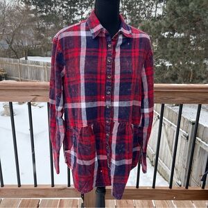 Free People Easy Street Plaid Shirt Buttondown Flannel Size Flowy Lightweight